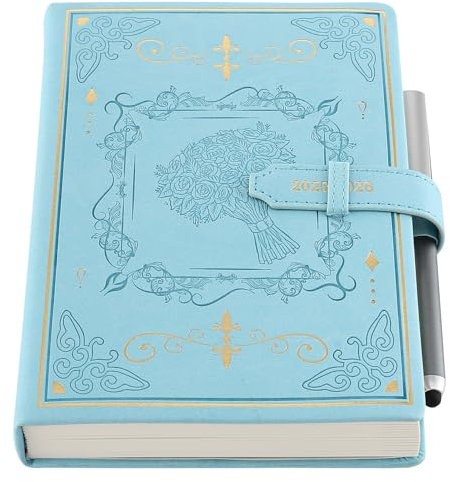 Akademischer Kalender 2025–2026, A5, Tag pro Seite, 13 Monate Tages- und Monatsplaner vom 25. August – 26. Aug., Agenda Molkerei, A5-Seite pro Tag, mit elegantem Einband, Stift, Innentasche (blau)