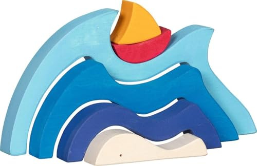 goki Evolution 58317 – Designpuzzle Wellen und Segelboot aus Holz – Stapelspiel zum kreativen Spielen – Made in Europe