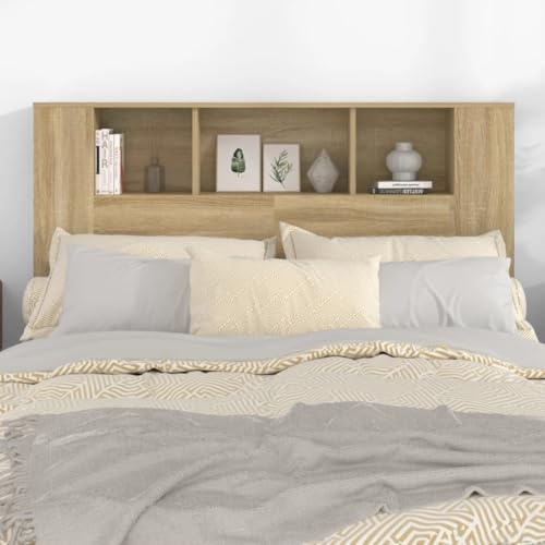 Tino Tech 140x18,5x104,5cm Sonoma-Eiche Kopfteil Holz Kopfenden Bettrückwand Bett Schlafzimmer Holzwerkstoff Ablagen