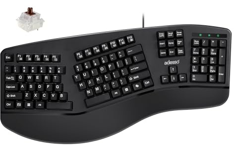 Adesso EasyTouch 150 Wired Mechanical Keyboard, Integrated Palm Rest | Ergonomic, Cherry MX Brown Switches, Dedicated Copilot AI Hotkey, Full-Sized Layout with Numeric Pad, Comfortable Typing