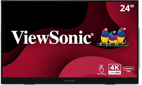 ViewSonic ID2456-4K 24 Inch 4K UHD Touch Display Tablet with PCAP 10 Point Touch, Active Stylus, Built-in Kickstand, USB Hub, HDMI, DisplayPort, and USB C Inputs