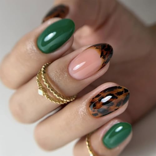 Nymora 24 Stück Mokkabraune Leopardenmuster Press on nails - 3D Jelly Acryl Kunstnägel zum Aufkleben für Frauen Mädchen - Herbst Winter Nagelspitzen Set