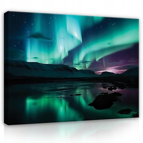 WallArena Leinwand Bilder Nordlicht Aurora - 120x80 cm - Landschaft | Leinwandbilder, Bild auf leinwand, Wandbild XXL groß Wandbilder für Wohnzimmer Schlafzimmer Wohnzimmerbilder