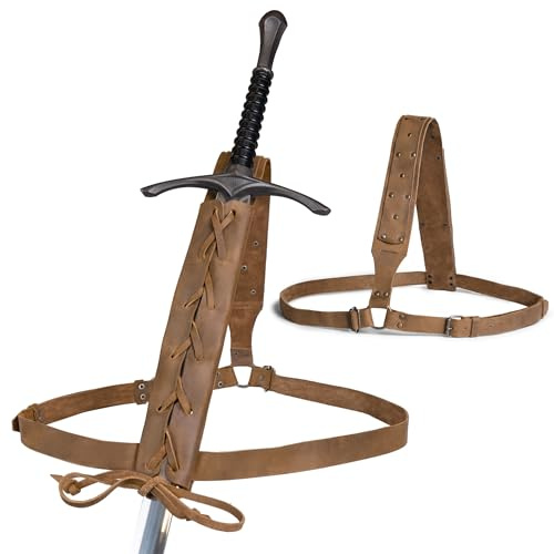 Valhalla Gear, Mittelalter Rücken Schwert Schulter Frosch Renaissance Scheide Holster Ritter Cosplay Krieger Kostüm Vollnarbenleder Handarbeit (Single Malt Mahagoni)