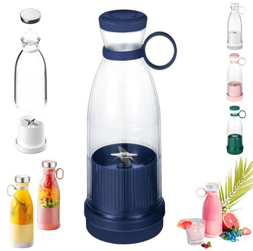 Portable Juicer Blender Bottle, Wireless Fresh Juice Portable Blender 350ML, USB Rechargeable Smoothie Maker Cup for Home Sports Outdoors Travel (Blue)