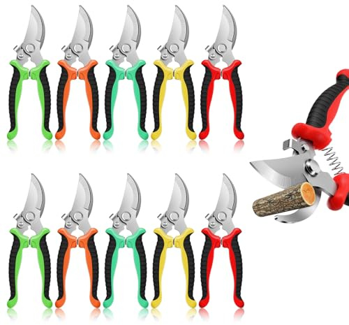 10 Pcs Garden Shears Pruning Garden Clippers Bulk Bypass Pruner Heavy Duty for Gardening Hedge Plant Cutting Flower Scissors for Rose, Tree Trimming & weak Hand, Heavy Duty Pruning Scissor