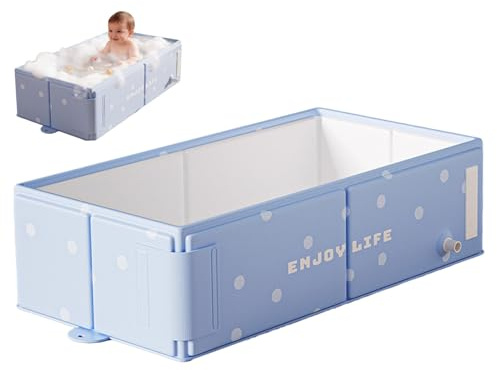 Baignoire pliable pour bébé, baignoire pliable pour bébé avec support ergonomique pour nouveau-né à tout-petit, portable peu encombrante, portable bleu