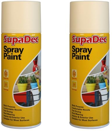 HOCHSTE SupaDec Multi-Purpose Spray Paint, Fast Drying, Durable Finish for Wood, Metal, Masonry, Interior & Exterior Use, Ideal for Craft & Home Projects, 400ml, (Cream, Pack of 2)