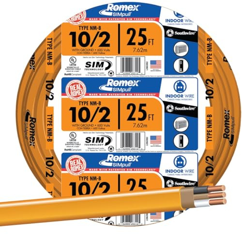 Southwire Romex Brand Simpull™ Solid Indoor 10/2 W/G NMB Cable 25ft coil - SW 28829021