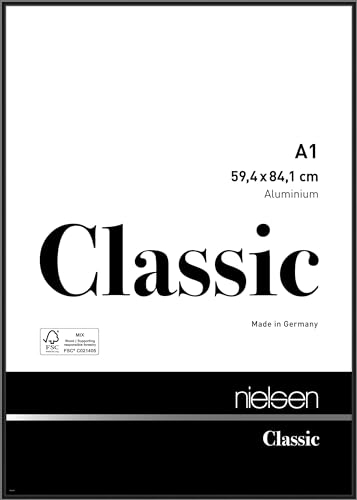 nielsen Bilderrahmen, 59,4 x 84,1 cm (A1), Aluminium, Schwarz glanz, Posterrahmen zum Aufhängen im Hoch- & Querformat, Echtglas, Classic