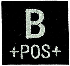Patch/Aufnäher, bestickt, Airsoft, Militärstil, Blutgruppe „B pos“, Aufbügler, Schwarz