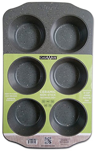 (Silver Granite) - CasaWare Jumbo Muffin Pan 6 Cup Ceramic Coated Non-Stick (Silver Granite)