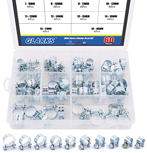 Glarks - Juego de abrazaderas para manguera de inyección de combustible (60 unidades, 10 tamaños)