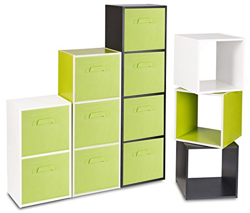 Holz-Bücherregal mit farbigen Aufbewahrungsboxen, Green Box, Antique Cube