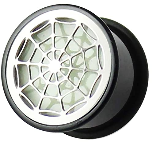 Monster Piercing UV Acryl Double Flared Tunnel | Ohr Plug Tunnel Piercing Fleischtunnel | Leuchtet im Dunkeln | Spinnennetz | Durchmesser: 6MM bis 16MM