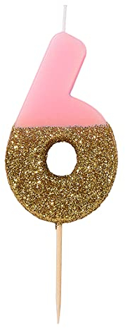 Talking Tables Premium-Qualität Rosa Zahlenkerze Nummer 6 Sechs Geburtstagskerze Geburtstag Tortenaufsatz Dekoration, Wachs, Glitzer, Höhe 8 cm funkelnd schön
