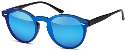 styleBREAKER gafas de sol con un solo cristal con lentes planas y patillas de plástico, lentes redondas, unisex 09020081, color:Marco negro / vidrio azul