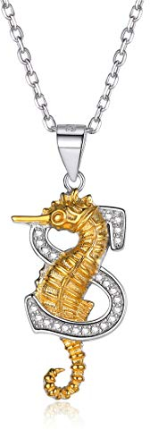 ChicSilver 925 Sterling Silber Seahorse Halskette für Frauen Initial S Anhänger Tier Schmuck mit Kette Boho Schmuck für Mädchen