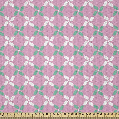 ABAKUHAUS Blumen Microfaser Stoff als Meterware, Frühlings-Blumen-Kette, Deko Basteln Polsterstoff Textilien, 2M (230x200cm), Baby Pink Weiß Teal