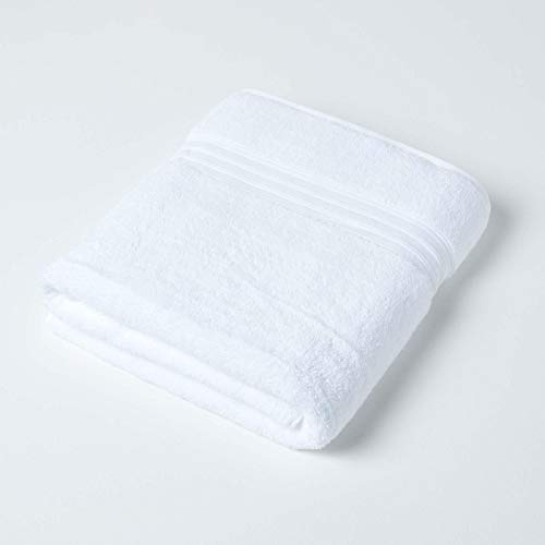 HOMESCAPES Luxury White Soft 100% Supima Cotton Bath Sheet Zero Twist Super Absorbent & Fluffy 550 GSM Thick Plain White Extra-Large Jumbo Towel