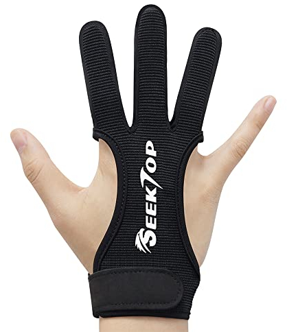 Seektop Traditioneller Bogenschießen Schießhandschuh, 3 Finger-Schutz Handschuhe für Kinder-Jugend-Erwachsen-Anfänger schießen-M