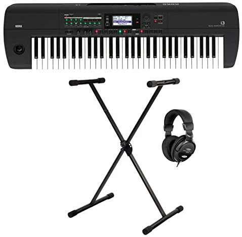 Korg i3 Music Workstation - Tastiera con 61 tasti, supporto per tastiera e cuffie inclusi, colore: Nero