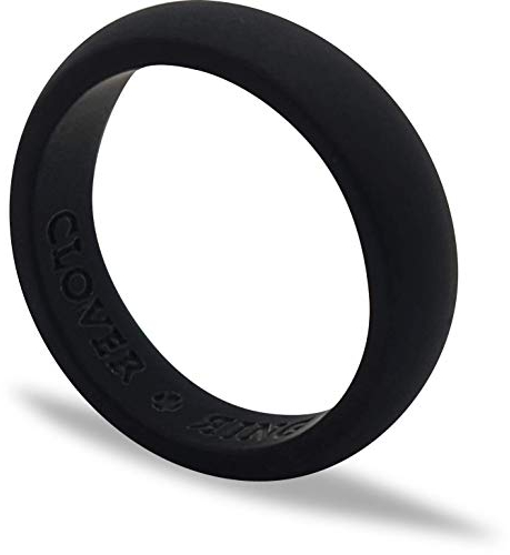 Cloverring Silicone Wedding Ring & Gift Pouch - Fitness or Workplace Safety Band - Deep Black Slim 10