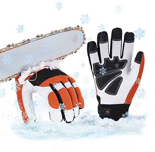Vgo... 1Paar 0℃/32°F Kettensägenhandschuhe in Winter, 12-lagiger Kettensägenschutz, Arbeitshandschuhe aus Leder, Mechanikerhandschuhe (GA8912FWCS)