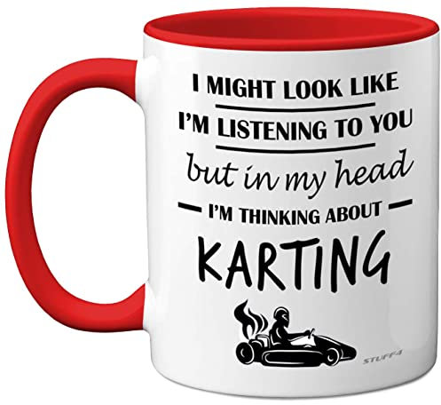Stuff4 Karting Gifts - in My Head I'm Thinking About Karting - Funny Gifts Men Women, Go Kart Motorsport Mug, Racing 11oz Ceramic Red Handle Premium Mugs Novelty Cup