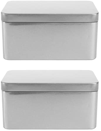 Rectangular Tin Boxes with Lids, 2PCS Metal Storage Organizer Tins Containers for Candy, Treats, Favors and Crafts, 13cm x 8cm x 6cm (Sliver)