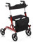 COSTWAY Folding Rollator, Wheeled Mobility Walker with Seat, Dual Brake System, Height Adjustable Handle, Cane Holder and Storage Bag, Lightweight Walking Aid for Elderly Handicapped (Red)