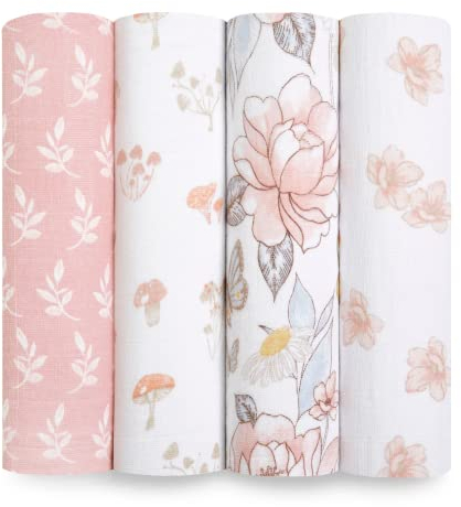 aden + anais Pucktücher, Baby-Decken aus 100% Bio-Baumwoll-Musselin für Neugeborene Mädchen & Jungen, Wickeltücher-Set für Säuglinge & Kleinkinder, 120x120cm, 4er-Pack, Earthly