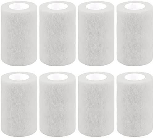 BQTQ 8 Rollen Haftbandage Verband Tape Verband Selbstklebend Selbsthaftende Cohesive Bandage Haftbandage Selbstklebend Fixierverband Elastische (Weiß, 10 cm x 4,5 m)