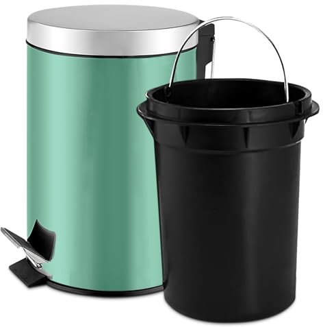TIENDA EURASIA - Papelera de Baño con Pedal, Papelera Oficina con Cubo Extraible, Papelera Escritorio Fabricada en Acero Inoxidable, Papelera de 3l, Cubo de Basura de ø17 x 25 cm (Verde pastel)