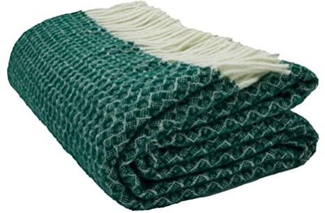 GLAESER Wohndecke - fair de Luxe Wolle pur | Wolldecke aus 100% Wolle | Couchdecke/Sofadecke | Wohlfühlende und Anschmiegsame Kuscheldecke | (Evergreen)