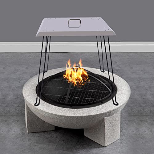 Brennerpfanne Grubenabdeckung 61cm Quadratisch Edelstahl Feuerschalenabdeckung Zusammenklappbar,für Jede runde oder rechteckige Feuerstelle Kleiner als 24 * 24 * 24in