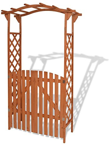 VACARX Garden Arch with Gate Solid Wood 120x60x205 cm,Item colour-Brown