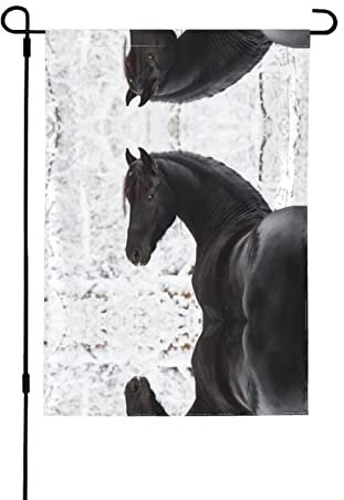 Schwarzes Friesen-Sportpferd, 32,5 x 45,7 cm, Weihnachts-Gartenflaggen für draußen, doppelseitige Flaggen, für alle Jahreszeiten und Feiertage