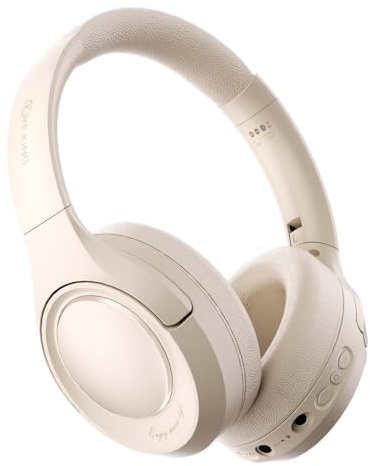 iKF King kabelloser Bluetooth mit Hybrid Active Noise Cancelling, Over-Ear-Kopfhörer, 75h Spielzeit im ANC-Modus, Hi-Res-Audio, EQ in App, Transparenz-Modus, Schnellladung für Reisen (Offwhite)