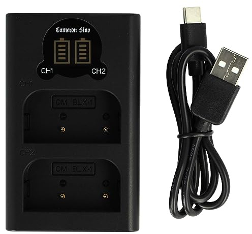 vhbw Dual Micro-USB + USB-C Charger compatible with Olympus OM-1 Mirrorless Camera Battery - Cradle, Charging Indicator