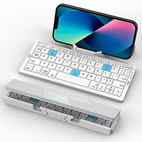 Foldable Bluetooth Keyboard With Magnetic Stand for iPhone, iPad, Tablet - Aluminum Alloy Quiet Mini Portable Travel Pocket Keyboard, White