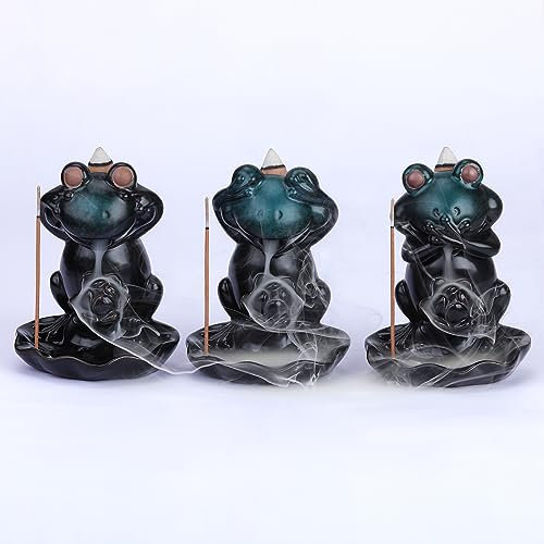 WEWAYSMILE 3 pièces Brûleur D'Encens à Reflux de Grenouille, Porte-Encens à Refoulement Cascade, pour Accessoires Décoration Parfum Maison Yoga Bureau à Domicile (Grenouille)