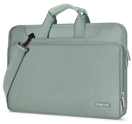 MOSISO 360 Protective Laptop Bag 16 inch, 15-15.6 inch Laptop Shoulder Bag Compatible with MacBook Air 15 M4 M3 M2/Pro 16, HP, Dell, Lenovo, Asus, Matching Color Sleeve with Belt, Antique Green