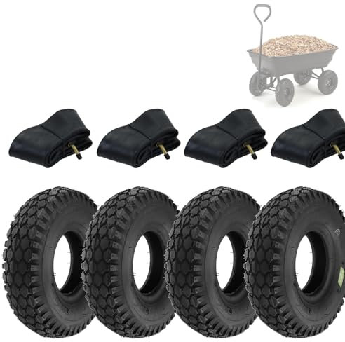 4 Pneumatici 4.10/3.50-4 + Camere TR87 per Carrellino Carretto Multifunzione Rimorchio da Giardino Gomme di Ricambio