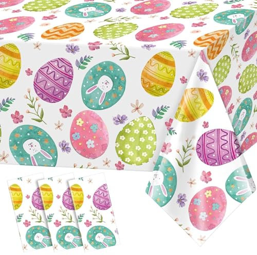 3 Stück Ostern Tischdecke,274x137 cm Tischdecke Ostern,Ostern Tischläufer,Ostertischdecke,Ostereier Tischdecken für Ostern Party Dekorationen Kindergeburtstag Frühlingsparty