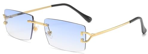 kachawoo Leicht passende Sonnenbrille Straße Selfies Sonnenbrille Trendy randlose Metall Brillen für Frauen Männer (gold with blue)