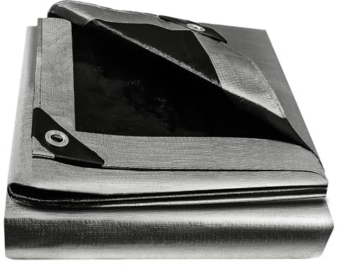 Bâche de protection en tissu 180 g/m² - 2 m x 6 m - Imperméable - Avec œillets - Pour meubles de jardin, piscine, trampoline, toit - Résistante à la déchirure - Gris/noir