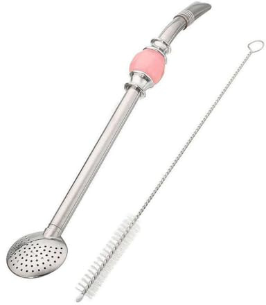 MAGICLULU 2 Stück Edelstahl Yerba Mate Bombilla Strohhalme mit Filter und Reinigungsbürste Rosa Wiederverwendbar und Leicht zu Reinigen für Tee und Getränke