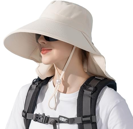 MARUKO Damen Sonnenhut Faltbar UV Schutz Sommerhut UPF 50 Einstellbare Strand Fischerhut Anglerhut Garten Outdoor Hut (Beige)