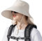 MARUKO Chapeau Soleil Femme, Chapeau Anti UV avec Trou pour Queue de Cheval Chapeau de Jardinage à Mentonnière Réglable et Rabat De Cou (Beige)